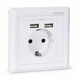 Inštalačná zásuvka 100-240V 16A FONESTAR * 2x USB nabíjačka