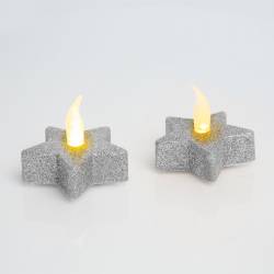 Čajové sviečky LED v tvare HVIEZDY strieborná 2 ks na batérie