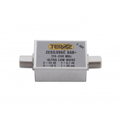 Anténny zosilňovač TEROZ 604X, nízkošumový, DAB, G23dB, F0,7dB, U>120dBu V, F-F