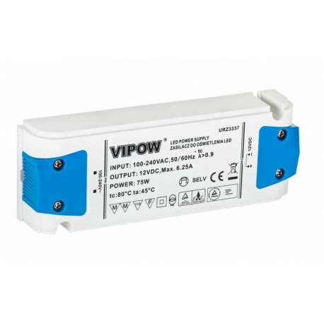 Napájací zdroj pre LED pásiky, adaptér 12V, 75W (6,25A)