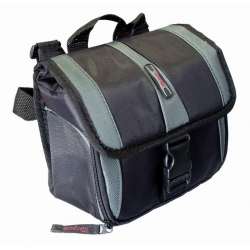 Textilná trojkomorová brašňa pre fotoaparát alebo kameru.