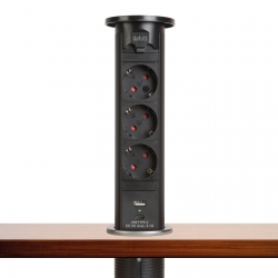 Skrytá predlžovačka so zabudovaným motorom - čierna 3 x 250V + USB-A, Type-C
