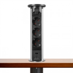 Skrytá predlžovačka so zabudovaným motorom - strieborná 3 x 250 V + 2 x USB