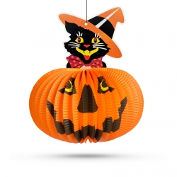 Halloweensky tekvicový lampión - s figúrkou ducha - zavesiteľný - 26 cm