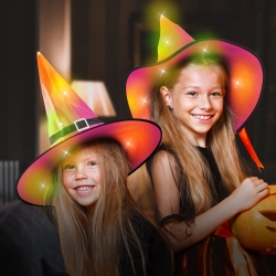 Halloweensky LED čarodejnícky klobúk - farebný, polyester - 38 cm