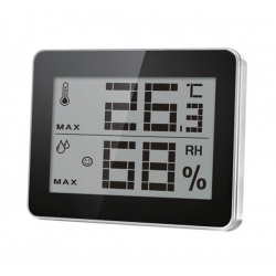 Teplomer digitálny s vlhkomerom, štýlový s lesklým povrchom displeja