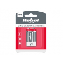 Batéria 6F22 (9V) Zn-Cl REBEL 1ks / blister BAT0082B