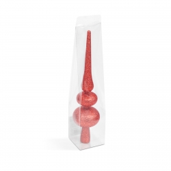 Ozdoba na špic vianočného stromu - červená, glitrová - 30 x 7 cm