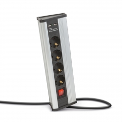 Rohová predlžovačka - s vypínačom - 4 x 250V, 16A - 2 x USB, 2,1A - hliníkové telo