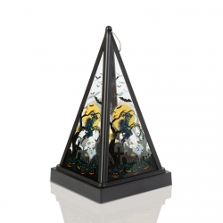 Halloweensky LED lampáš - bosorka - teplá biela - čierna - 9,5 x 9,5 x 17 cm - 2 x AAA