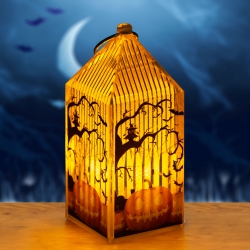 Halloweensky LED lampáš - tekvica - oranžová LED - 2 x LR44 - 4 x 4 x 9,5 cm