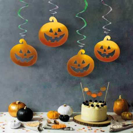 Sada halloweenskych dekorácií - 12 ks tekvíc - lesklá špirála