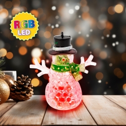 Vianočný LED snehuliak - zelený - RGB LED - 9 x 8 x 5 cm 