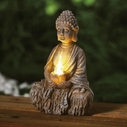 Solárny Budha so sviečkou - 1 teplá biela LED - 12,5 x 8,5 x 19 cm