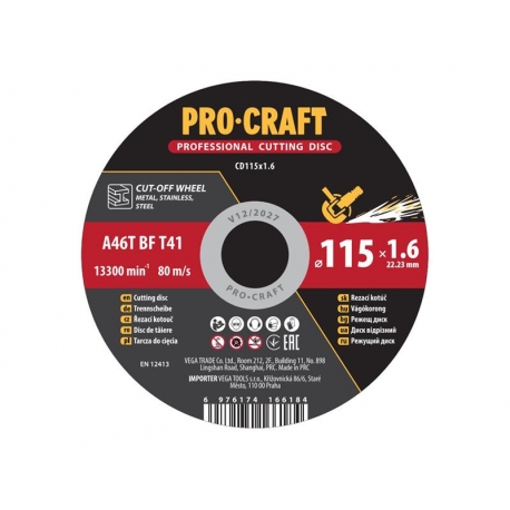 Kotúč rezný PROCRAFT 115x1.6mm