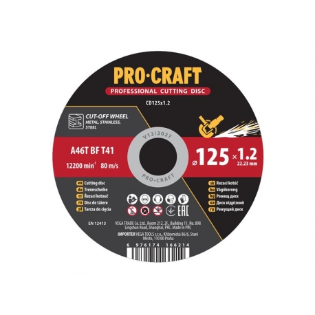 Kotúč rezný PROCRAFT 125x1.2mm