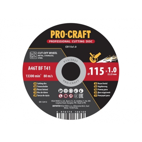 Kotúč rezný PROCRAFT 115x1.0mm