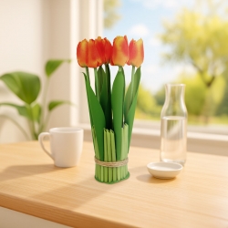 Umelá rastlina dekorácia - tulipán - oranžová - 26 x 6,5 cm