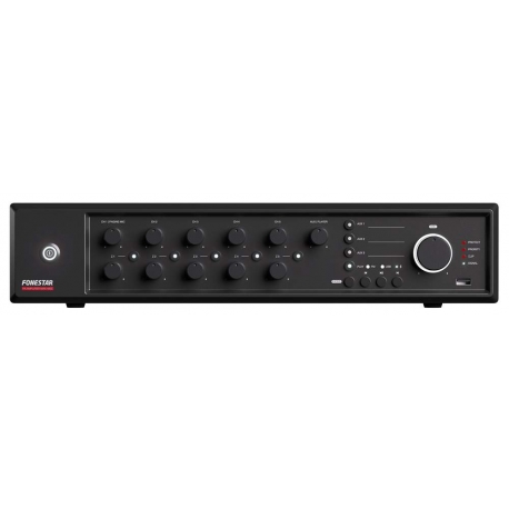 5-zónový zosilňovač pre 100V rozvody Fonestar * 480W * 8 vstupov * USB/MP3/BT/FM