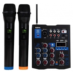 Mix pult 1x mono, 2x stereo vstup * 2x bezdrôtový VHF mikrofón * USB/MP3 * Bluetooth
