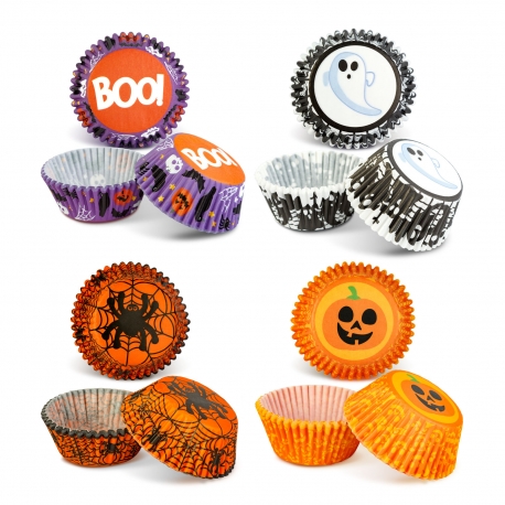 Halloween dekorácia - sada muffinových košíčkov - 50 ks - 4 druhy - 7 x 5 x 3,2 cm 