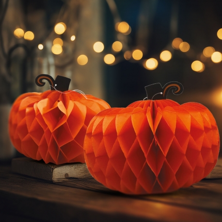 Halloween dekorácia - tekvicový lampión - papier - 25/30 cm - 2 ks / balenie 