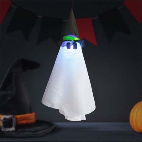 Halloweensky osvetlený dekor - duch - zavesiteľný - RGB LED - 70 x 50 cm