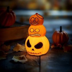 Halloweenová svetelná dekorácia - tekvica - teplá biela LED - 12 x 7,5 cm - 3 x LR1130 