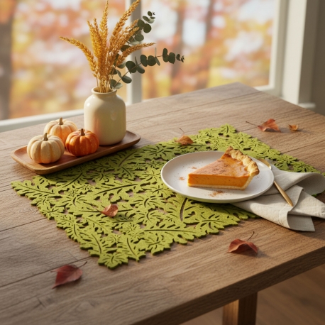 Jesenná dekorácia - podložka - filc, zelená - 44,5 x 28,5 cm