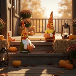 Jesenná dekorácia - trpaslík s tekvicou - 2 druhy - 35 x 13 x 13 cm