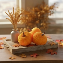 Jesenná dekorácia - tekvicová súprava - s klipsom - oranžová - 3 ks / balenie