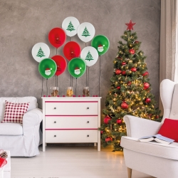 Sada balónikov - červené, biele, zelené, s vianočnými motívmi - 10 ks / balenie