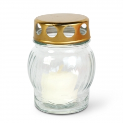 Sklenený kahánok s kovovým viečkom, Farba skla: biela, Farba viečka: zlatá - 10 cm