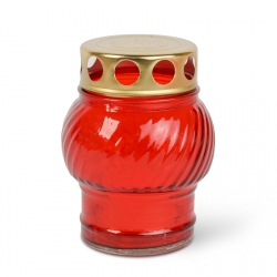 Sklenený kahánok s kovovým viečkom, Farba skla: červená, Farba viečka: zlatá - 10 cm