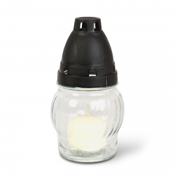 Sklenený kahánok s plastovým viečkom, Farba skla: biela, Farba viečka: čierna - 14 cm