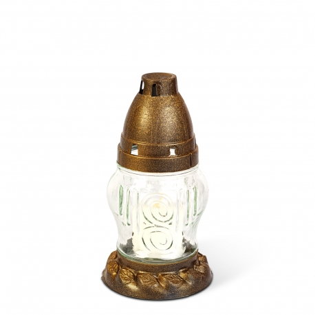 Sklenená kahancia, biele sklo s viečkom v antickej zlatej farbe - 16 cm