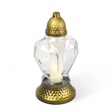 Sklenený kahance s plastovým viečkom, Farba skla: biela, Farba viečka: čierna so zlatou antik -31 cm