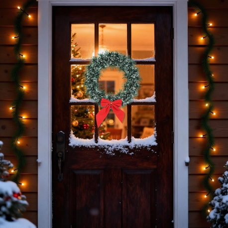 Vianočný dverový veniec – s mašľou – 27 cm