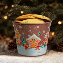 Vianočná dekorácia - kovový kvetináč, vedierko - perník - 13 x 11 cm