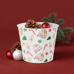 Vianočná dekorácia - kovový kvetináč, vedierko - domček - 13 x 11 cm