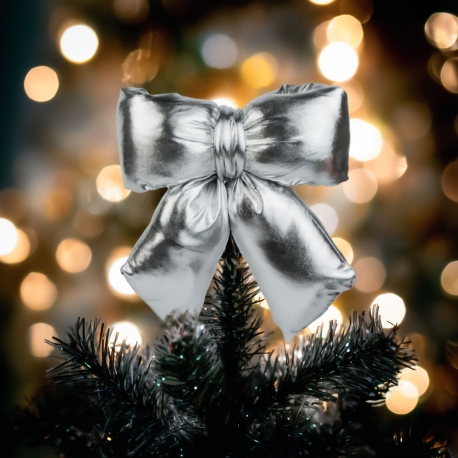 Mašľa dekorácia - trblietavá strieborná - 21 x 19 cm