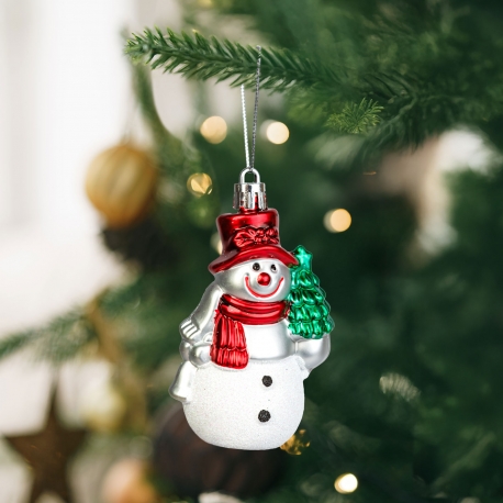 Vianočná dekorácia - snehuliak - závesná - plast - 9 x 5,5 cm