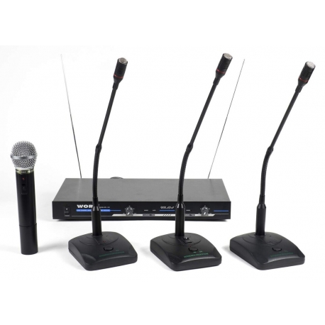 Duálny bezdrôtový VHF mikrofónny set WORK * 1x ručný a 3x stolový mikrofón