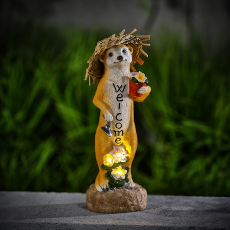 LED solárna zvieracia figúrka – „Welcome“ surikata – teplá biela LED – 30 cm