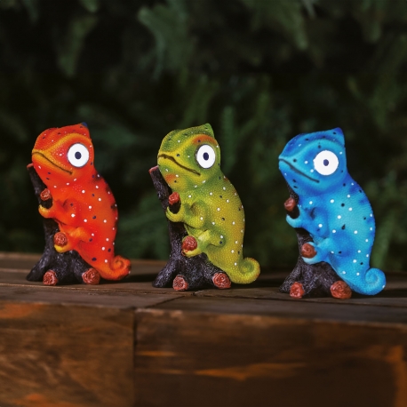 LED solárna zvieracia figúrka – chameleón – 2× teplá biela LED – 3 druhy