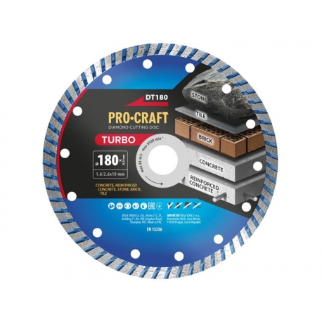 Diamantový rezný kotúč 180 mm PROCRAFT DT180 Turbo