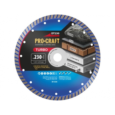 Diamantový rezný kotúč 230 mm PROCRAFT DT230 Turbo