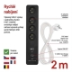 GoSmart predlžovací prívod 4 zásuvky 2m EMOS P1412SM s vyp./USB/biela-čierna/PVC/WiFi