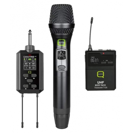 Duálny bezdrôtový UHF mikrofónový set s ručnými mikrofónmi Q-AUDIO * jednoduchý Plug&Play systém