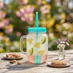 Pohár so slamkou - zelený - 4 ks chladiacich ľadových kociek, 550 ml, 17 x 7,5 x 13,5 cm